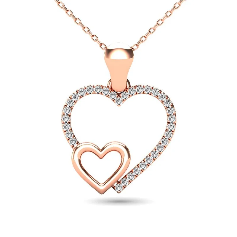 Women’s sparkling necklace-10K Rose Gold 1/20 Ctw Diamond Double Heart Pendant