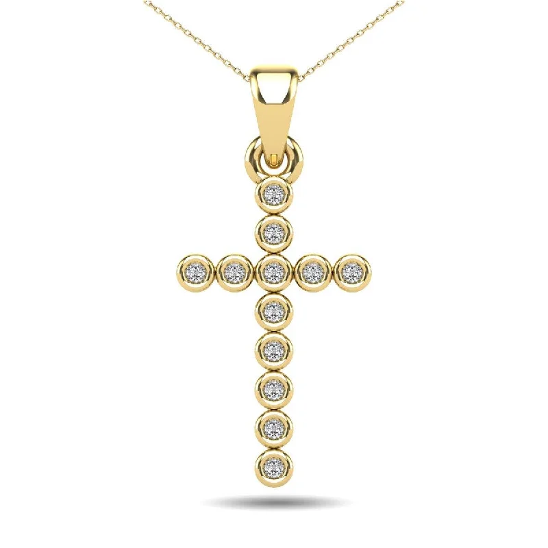 Women’s trendy necklace-10K Yellow Gold 1/20 Ct.Tw. Diamond Accent Croos Pendant