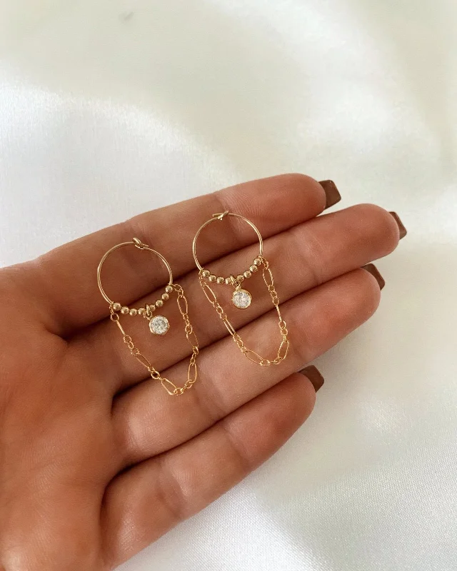 Women’s birthstone earrings-CZ Chain Hoop Earrings  - 14k Yellow Gold Fill