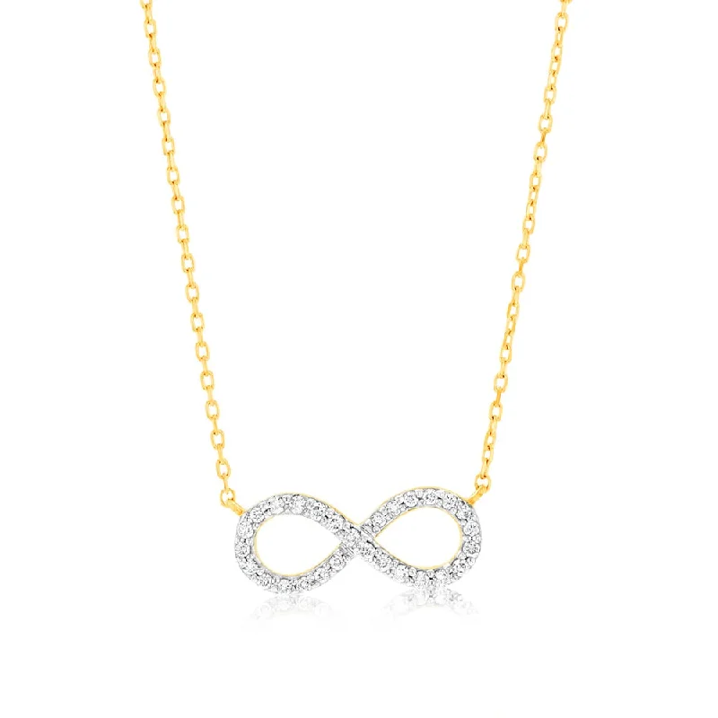 Women’s pendant necklace-Luminesce Lab Grown Infinity Diamond Pendant in 9ct Yellow Gold