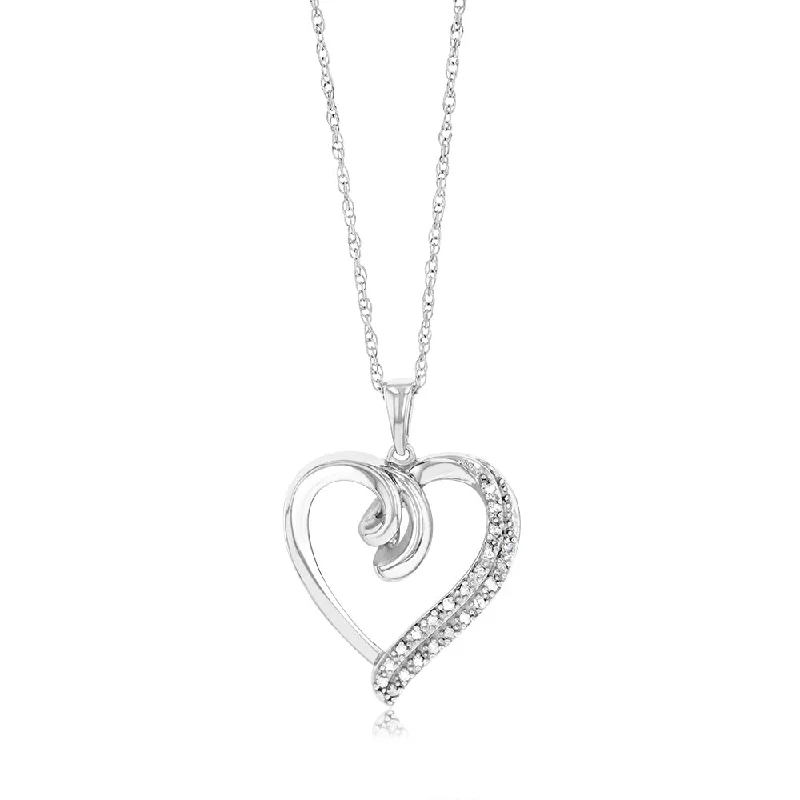 Women’s sapphire pendant necklace-Sterling Silver Heart Pendant with 22 Natural Diamonds on 45cm Chain