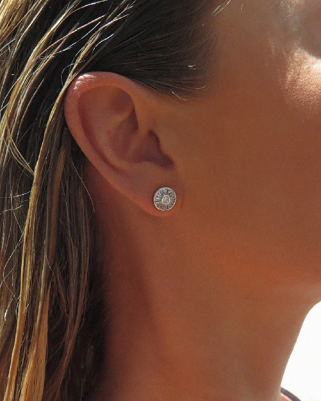 Women’s butterfly stud earrings-CZ Disc Stud Earrings - Sterling Silver