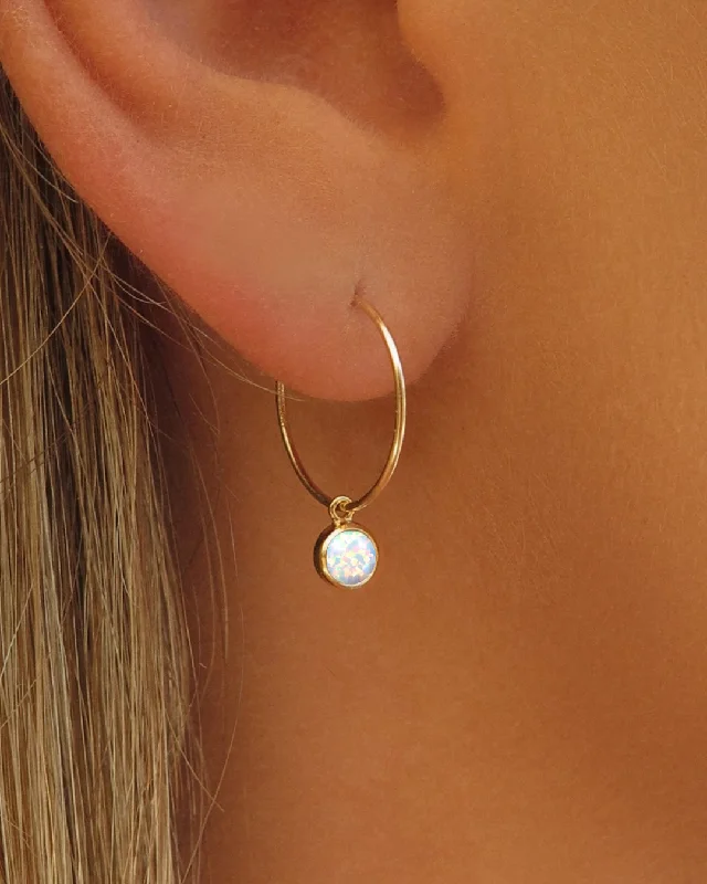 Women’s large stud earrings-Bello Opal Thin Hoop Earrings  - 14k Yellow Gold Fill