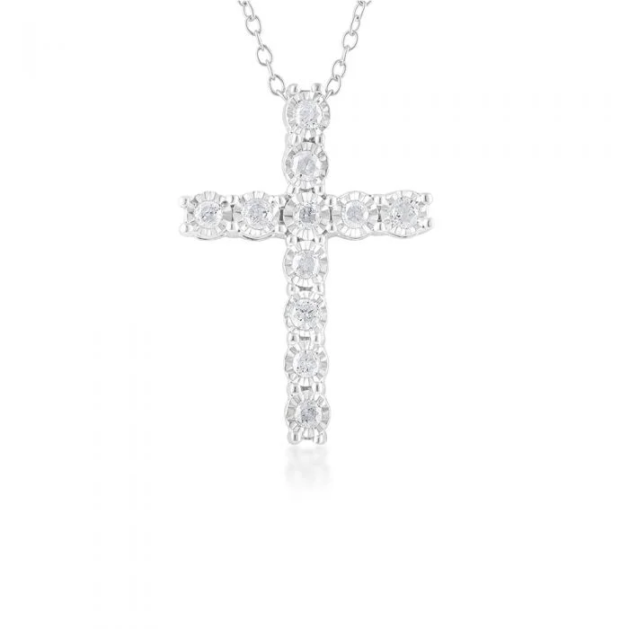 Women’s custom necklace-1/4 Carat Diamond Cross Pendant in Sterling Silver on 46cm Chain