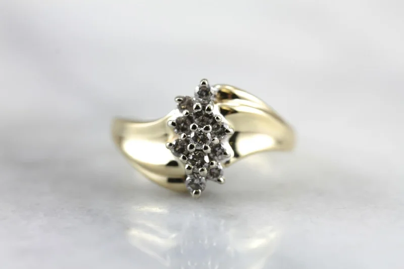 Women’s multi-stone engagement ring-Modern Era: Diamond Cocktail Ring with Sweeping Lines