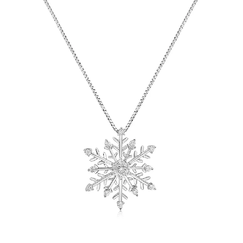 Women’s ruby necklace-Sterling Silver Snow Flake Pendant in 1/5 Carat Natural Diamonds on 45cm Chain