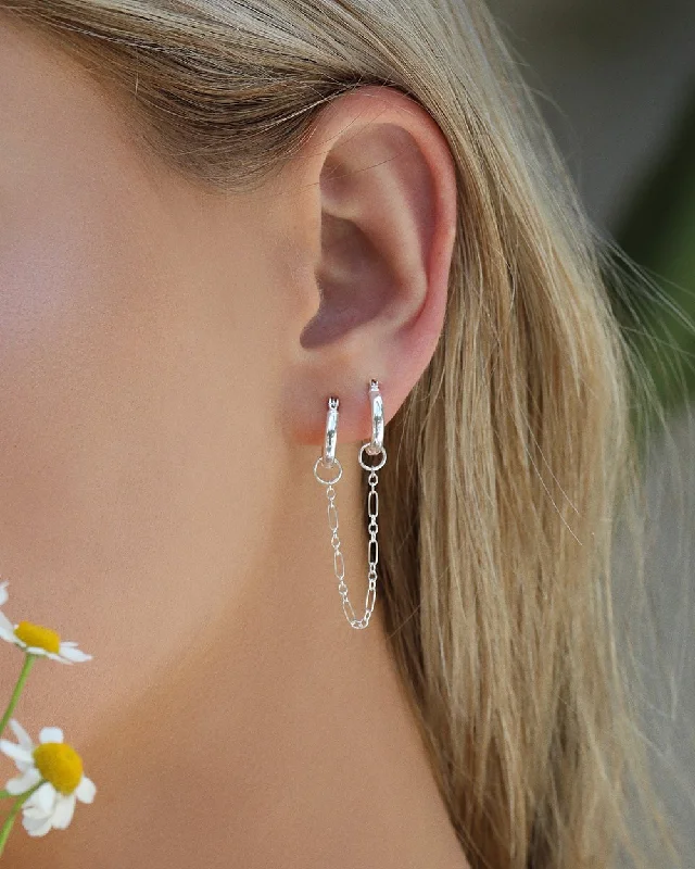 Women’s crystal drop earrings-Double Piercing Small Thick Hoop Earrings  - Sterling Silver