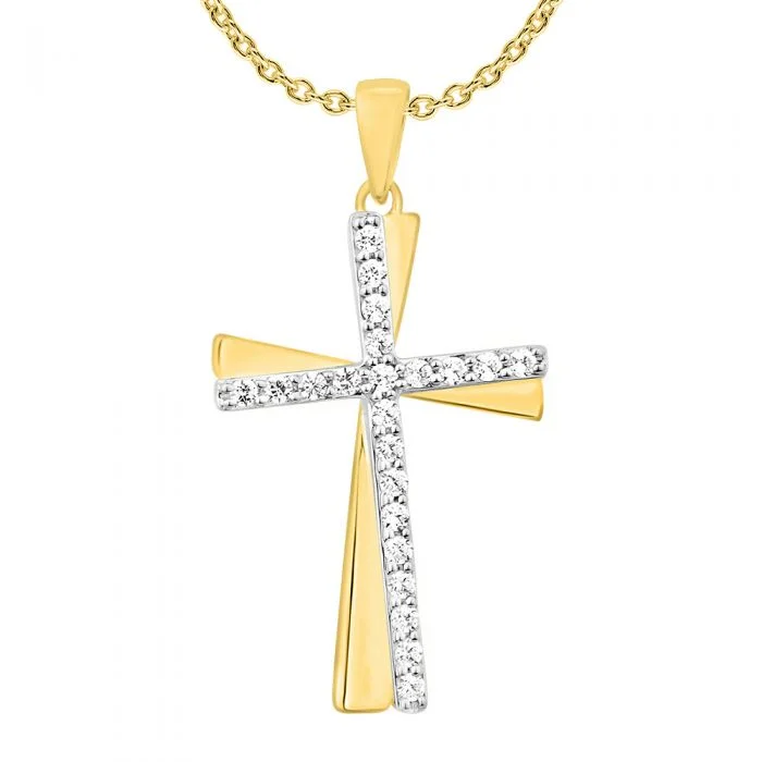 Women’s personalized necklace-9ct Yellow and White Gold 1/5 Carat Diamond Cross Pendant