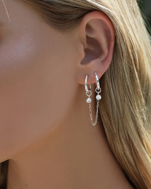 Women’s drop earrings-Double Piercing CZ Thick Hoop Earrings  - Sterling Silver