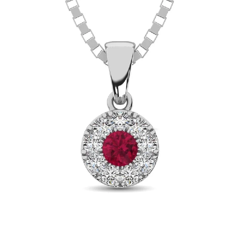 Women’s fashion necklace-14K White Gold Diamond 1/4 Ct.Tw. and Ruby Pendant