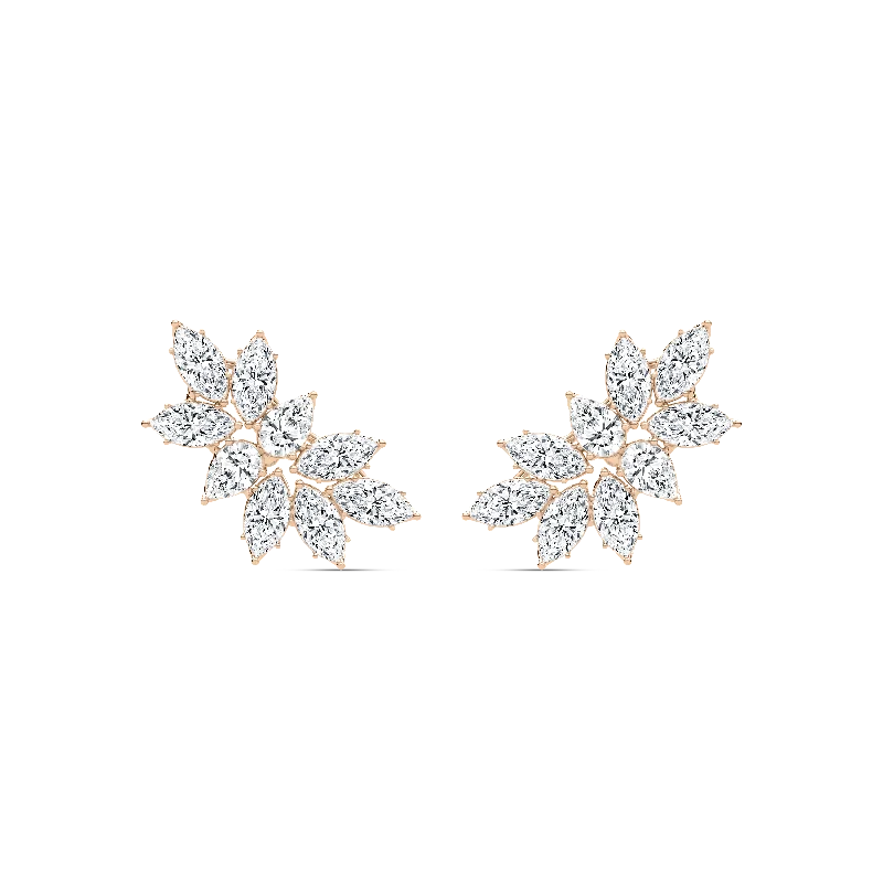 Women’s crystal earrings-Marquise Cluster Leaf Stud Earrings