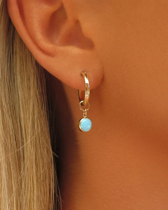 Women’s large hoop earrings-Turquoise Thick Hoop Earrings  - 14k Yellow Gold Fill