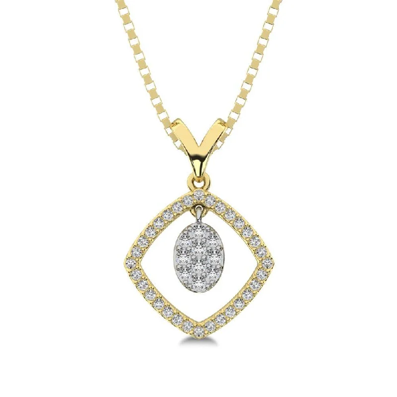 Women’s pendant necklace-10K Yellow Gold 1/4 Ct.Tw. Diamond Square Shape Pendant with Dangler