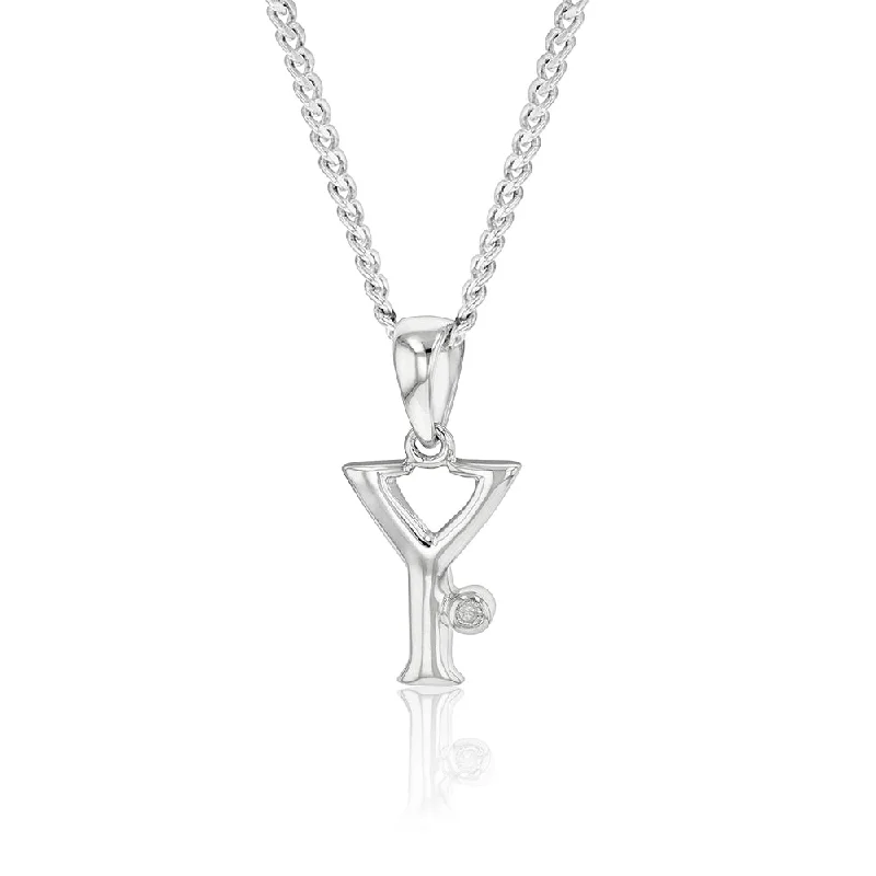 Women’s statement chain necklace-Silver Pendant Initial Y set with Diamond