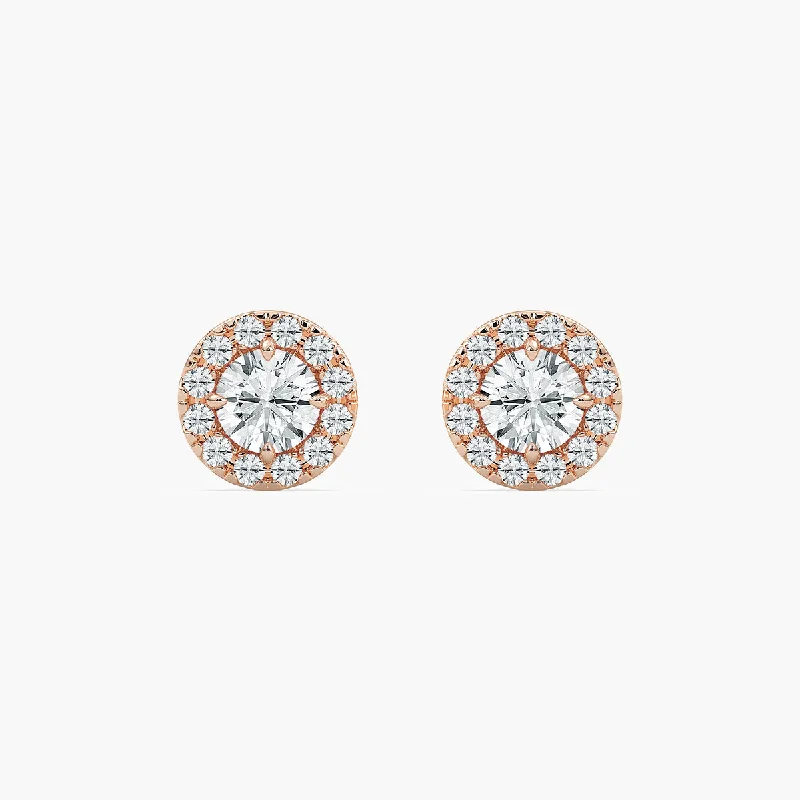 Women’s trendy earrings-Round Lab Grown Diamond Halo Stud Earrings