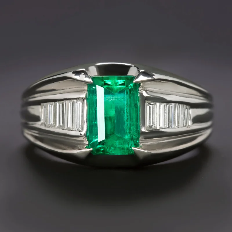 Women’s diamond engagement ring-GIA CERTIFIED COLOMBIAN EMERALD DIAMOND COCKTAIL RING MINOR OIL CHUNKY PLATINUM