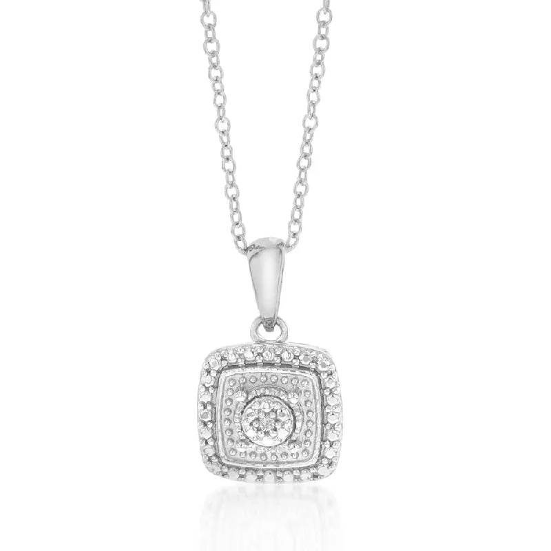 Women’s personalized pendant necklace-Sterling Silver With Diamond Cushion Shape Pendant