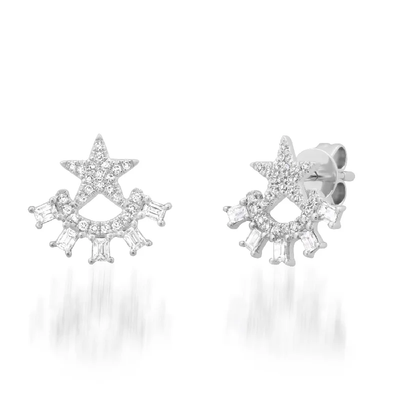 Women’s black diamond earrings-Star Studs