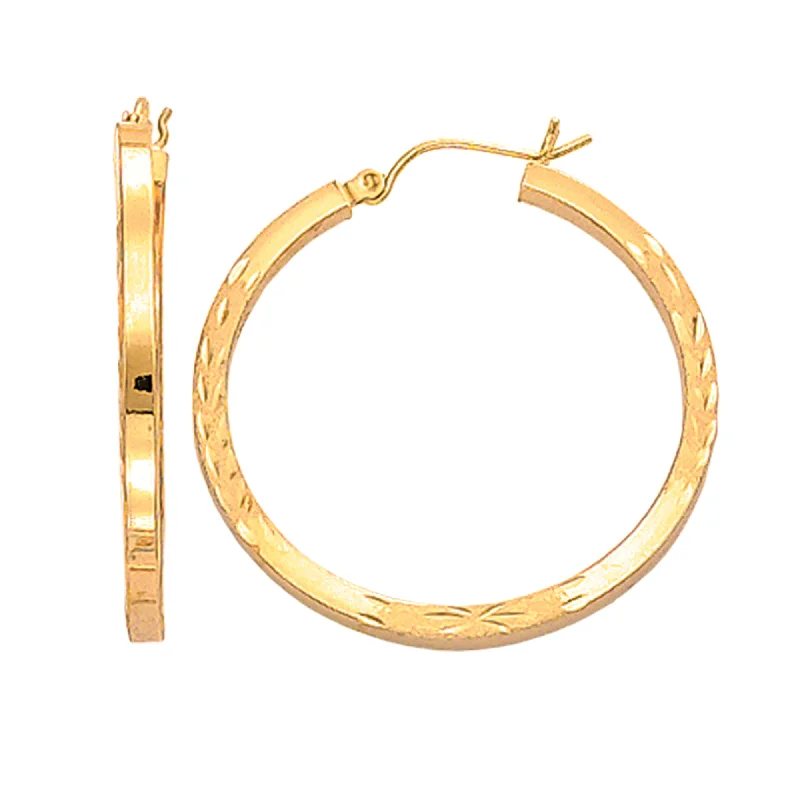 Women’s sparkling hoop earrings-14K Yellow Gold Diamond Cut Square Tube Hoop Earrings, Diameter 35mm