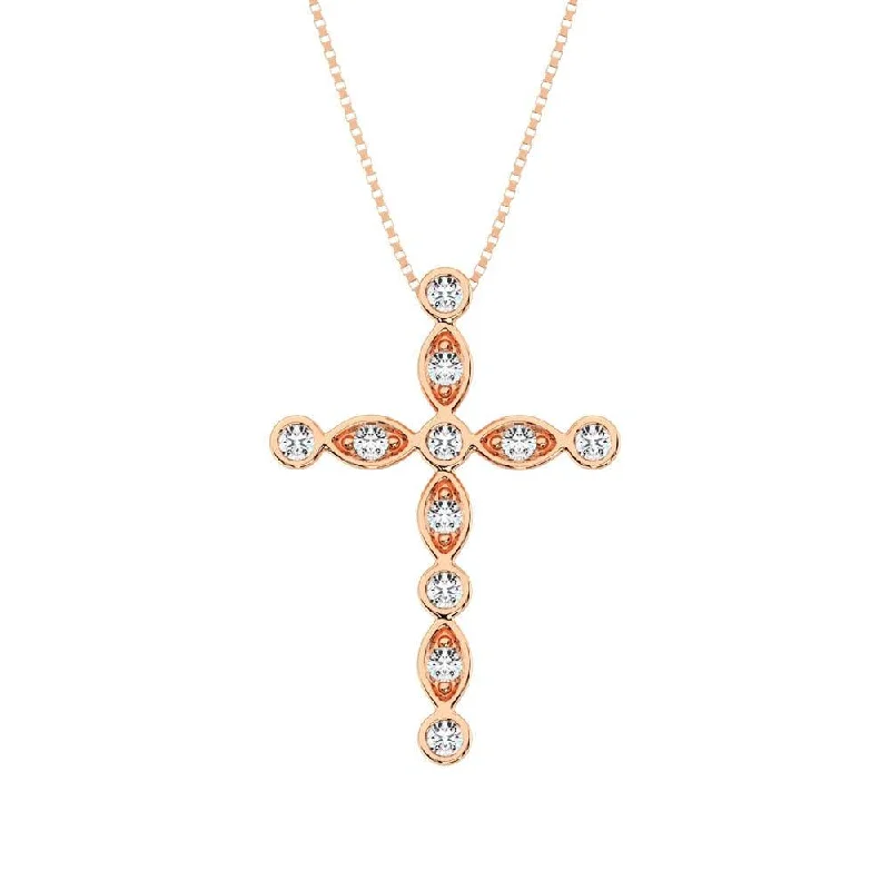 Women’s anniversary necklace-10K Rose Gold 1/6 Ct.Tw. Diamond Cross Pendant