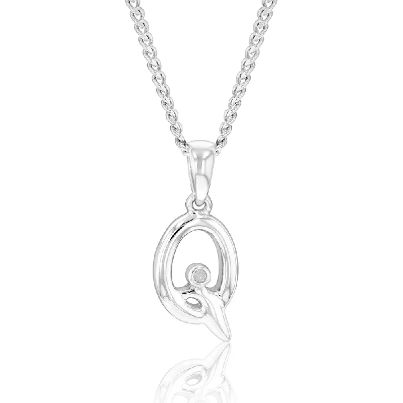 Women’s adjustable necklace-Silver Pendant Initial Q set with Diamond