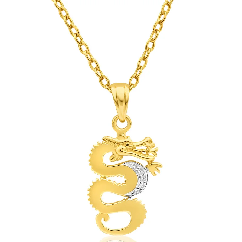 Women’s two-tone necklace-9ct Yellow Gold Diamond Dragon Pendant