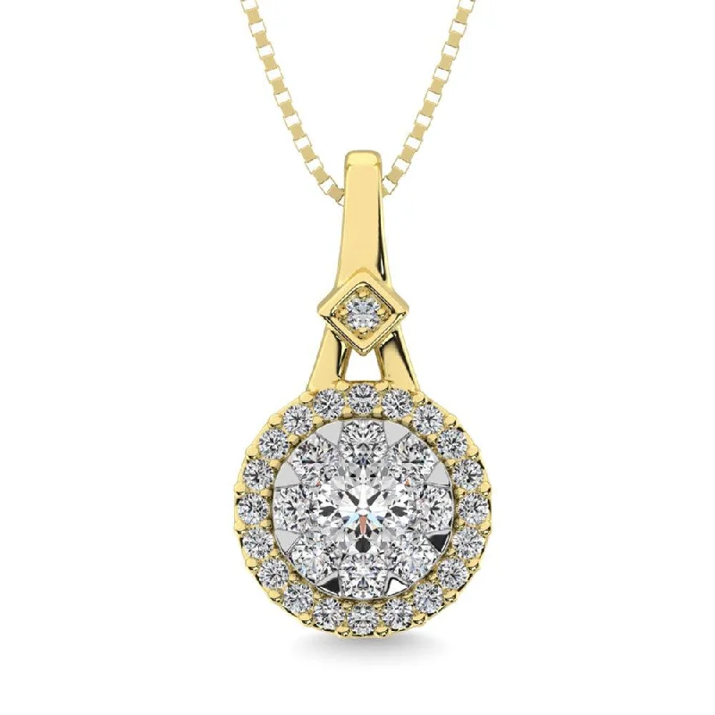 Women’s fine gold necklace-Diamond 3/8 Ct.Tw. Round Shape Cluster Pendant in 10K Yellow Gold