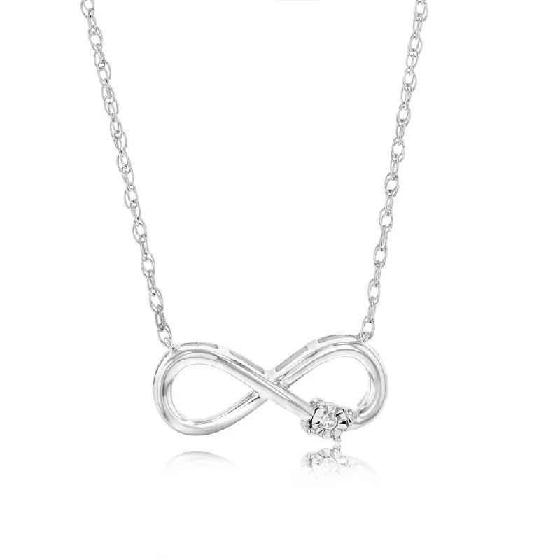 Women’s silver necklace-Sterling Silver Diamond Infinity Pendant on 46cm Rope Chain