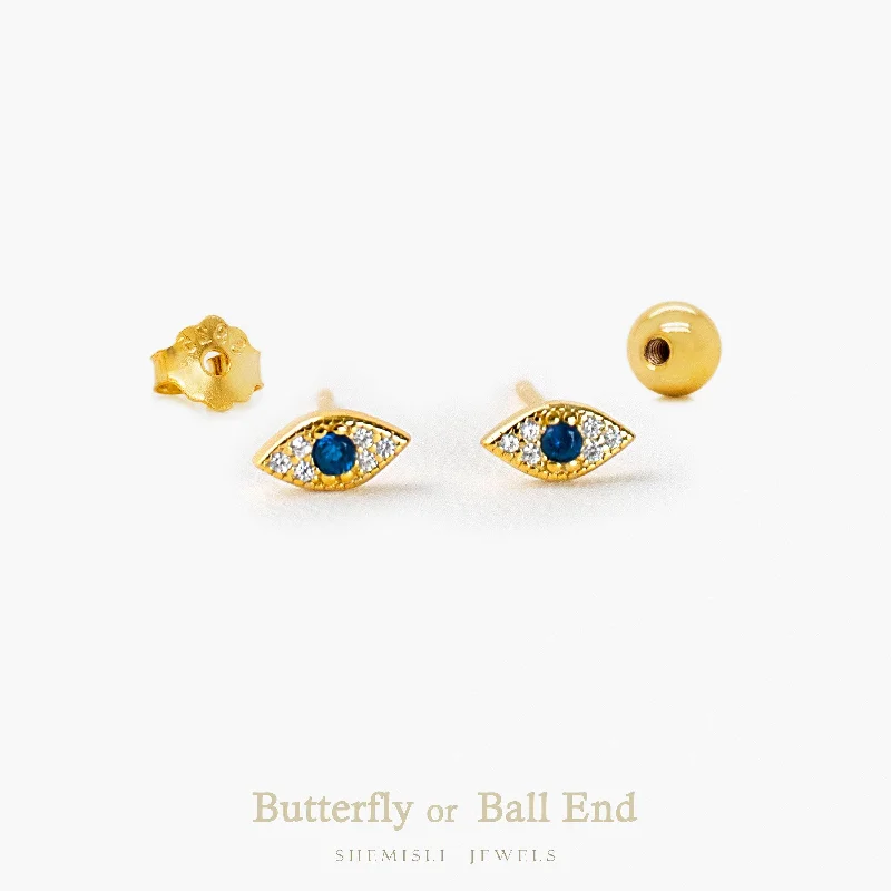 Women’s unique earrings-Evil Eye CZ Studs Earrings, Protection Studs, Unisex, Gold, Silver SHEMISLI SS048 Butterfly End, SS972 Screw Ball End (Type A)