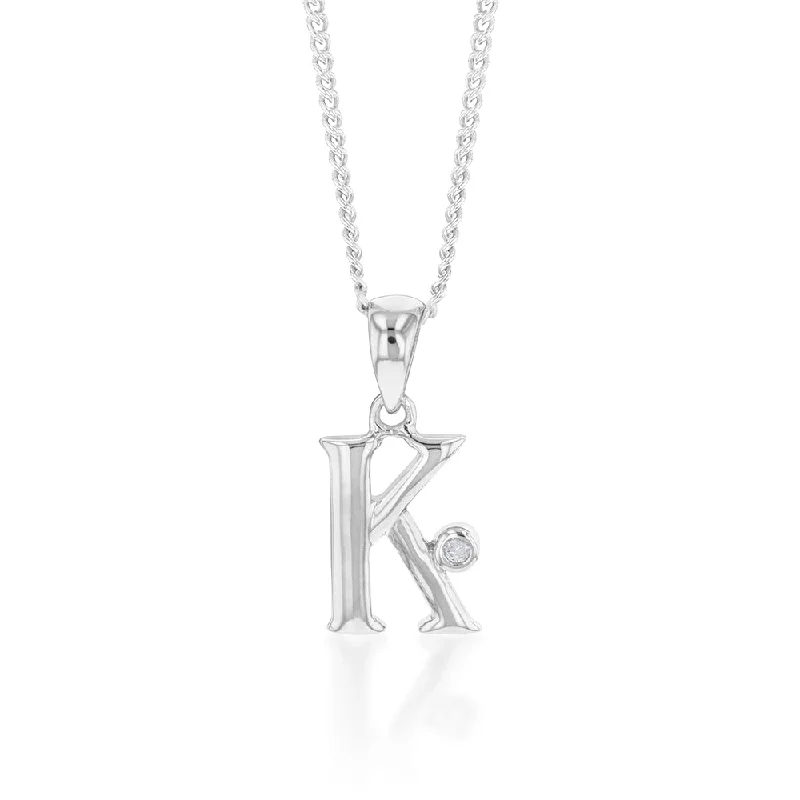 Women’s custom heart necklace-Silver Pendant Initial K set with Diamond