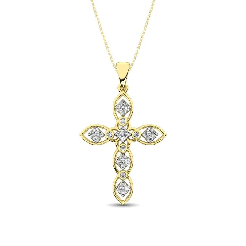 Women’s vintage-inspired necklace-14K Yellow Gold 1/5 Ct.Tw. Diamond Cross Pendant