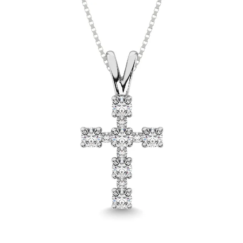 Women’s round pendant necklace-10K White Gold 1/4 Ct.Tw.Diamond Cross Pendant