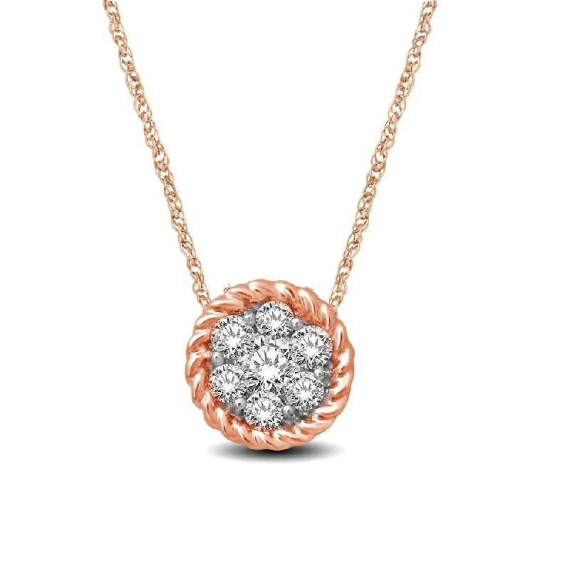 Women’s gold choker necklace-14K Rose Gold 1/6 Ctw Diamond Round Flower Pendant