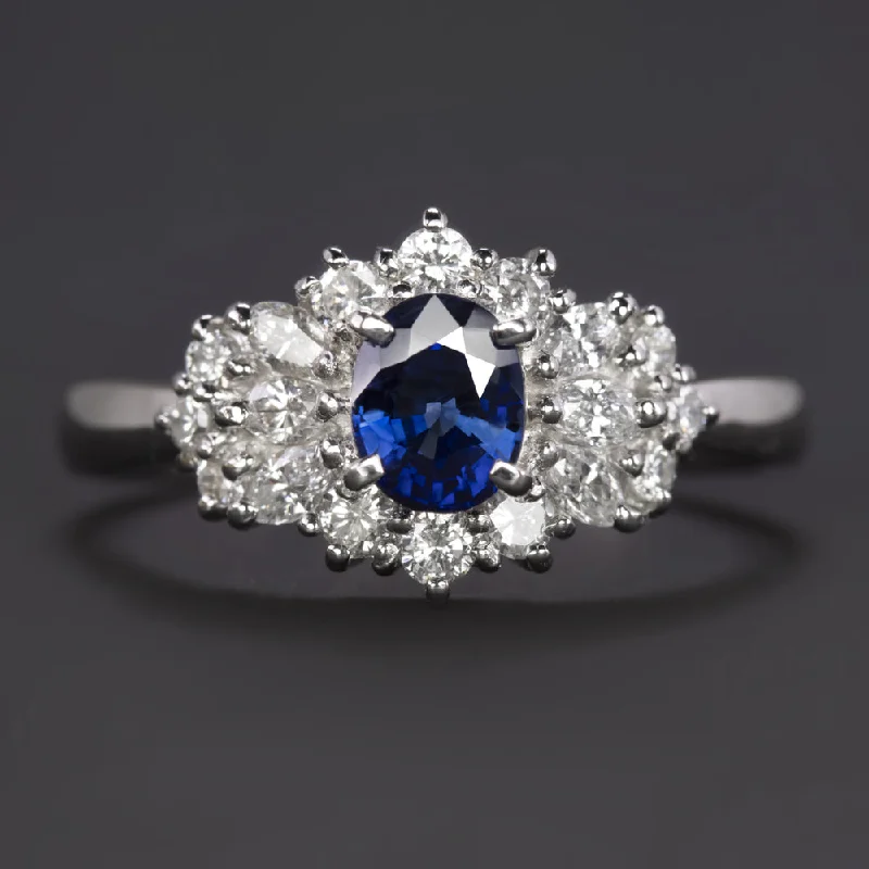 Women’s eternity engagement ring-1.23ct SAPPHIRE DIAMOND COCKTAIL RING PLATINUM HALO CLUSTER OVAL MARQUISE SHAPE