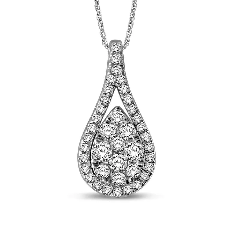 Women’s colorful gemstone necklace-14K White Gold 3/4 Ctw Diamond Tear Drop Fashion Pendant