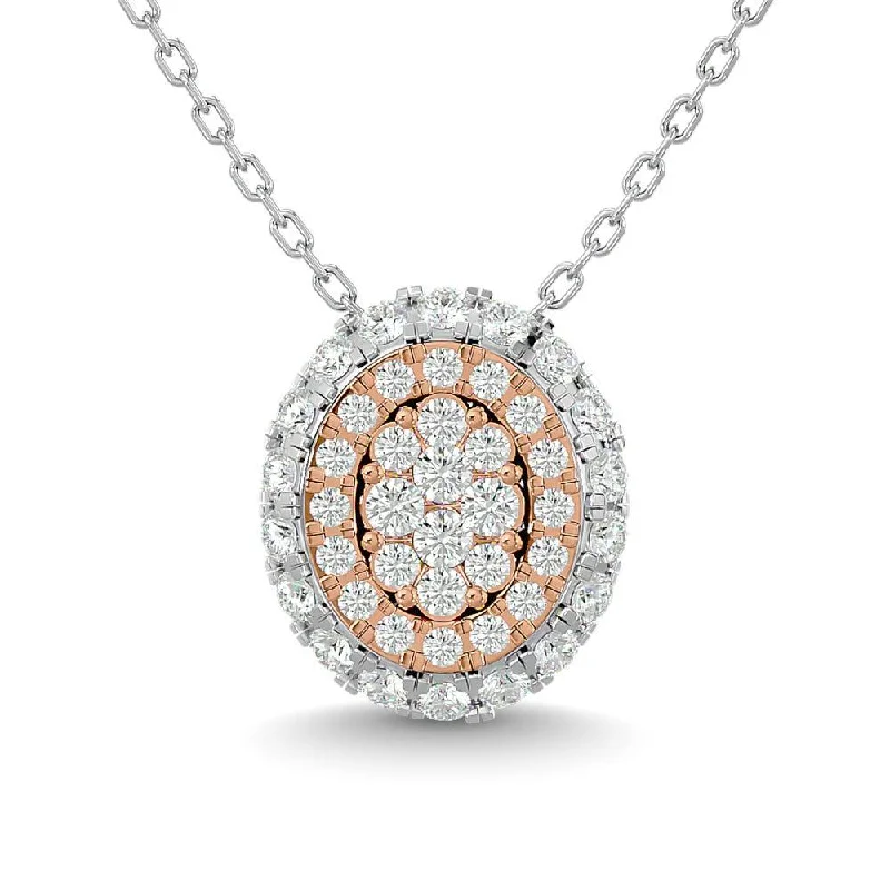 Women’s crystal pendant necklace-Diamond 1/2 Ct.Tw. Cluster Round Pendant in 14K Two Tone Gold