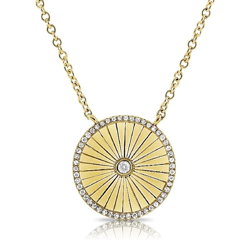 Women’s sapphire pendant necklace-14kt Yellow Gold & Diamond Geometric Starburst Pendant