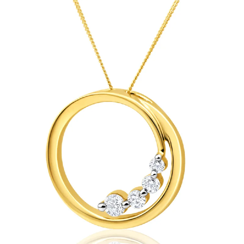 Women’s rose gold necklace-Flawless Cut 1/4 Carat Diamond Open Circle Pendant in 9ct Yellow Gold With Chain