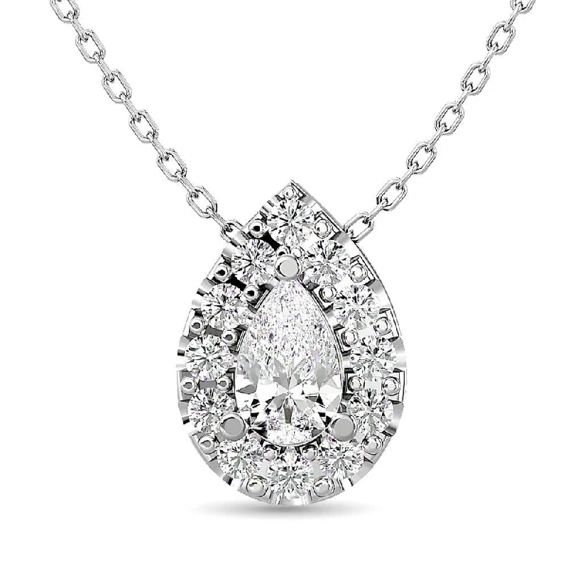 Women’s moonstone necklace-Diamond Round Cut Fashion Pendant 1/4 ct tw in 14K White Gold