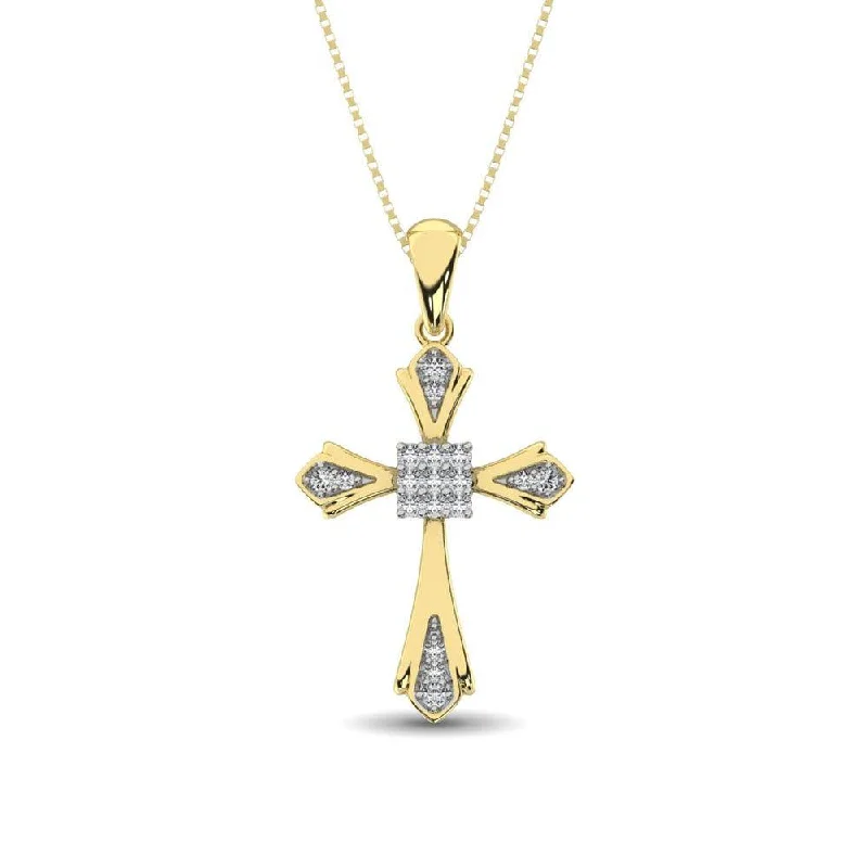 Women’s minimalist necklace-14K Yellow Gold 1/6 Ct.Tw. Diamond Cross Pendant