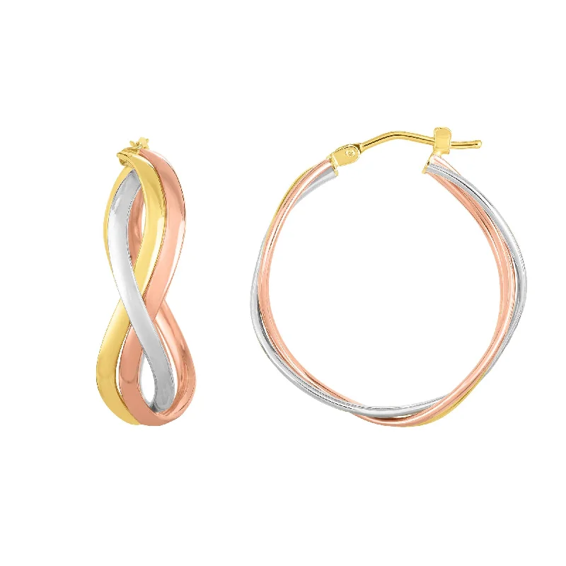 Women’s diamond hoop earrings-14K Gold Rose Yellow And White Diamond Cut Hoop Fancy Earrings, Diameter 23mm