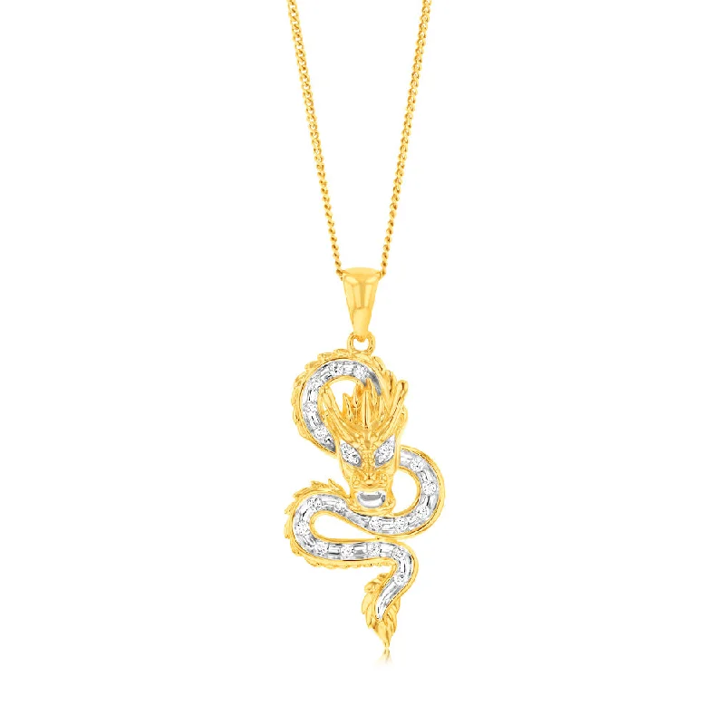 Women’s crystal pendant necklace-Luminesce Lab Grown 9ct Yellow Gold 1/5 Carat Dragon Diamond Pendant