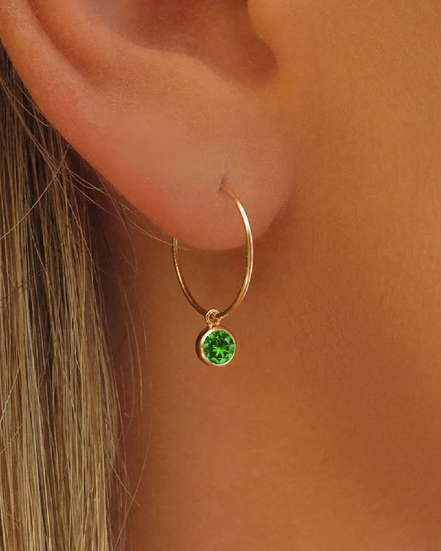 Women’s rose gold earrings-Emerald CZ Hoop Earrings - 14k Yellow Gold Fill