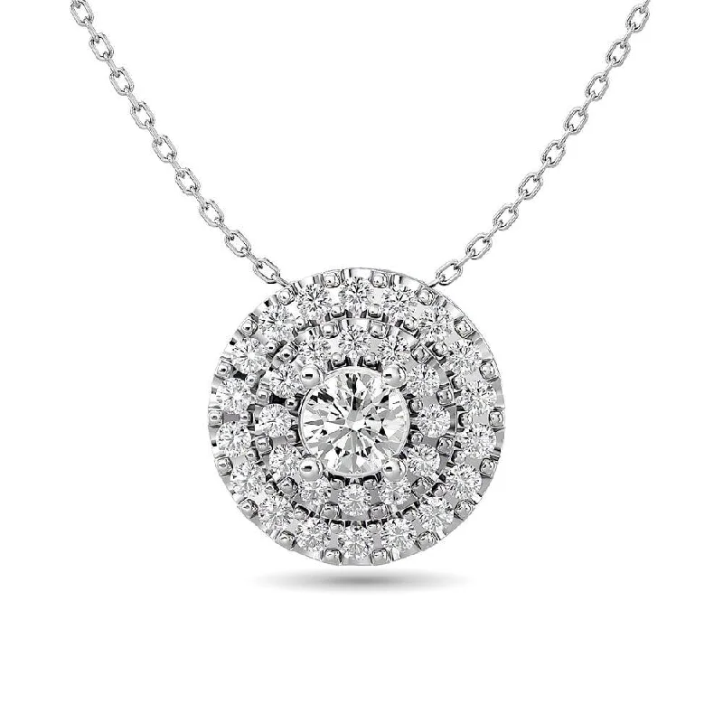 Women’s infinity necklace-Diamond Round Cut Double Halo Pendant 3/8 ct tw in 14K White Gold