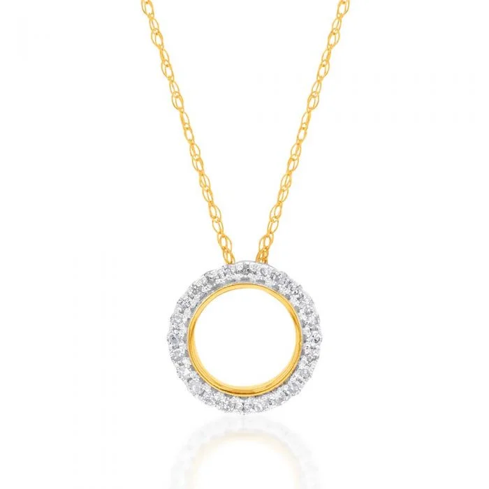 Women’s crystal necklace-Luminesce Lab Grown 9ct Yellow Gold 0.10 Carat Diamond Circle of Life Pendant