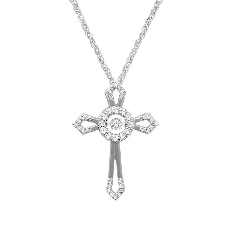 Women’s sterling silver necklace-10K White Gold 1/4 Ct.Tw.Moving Diamond Cross Pendant