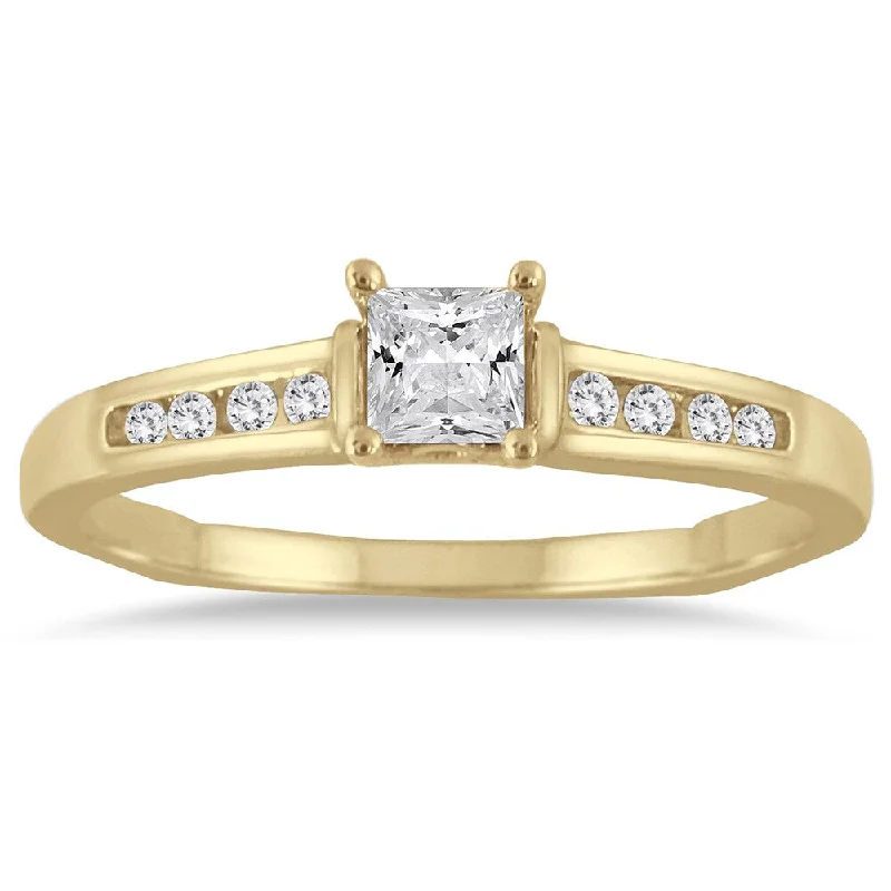 Women’s adjustable gemstone ring-Marquee 14K Yellow Gold 1/3 Carat Princess Cut Diamond Ring