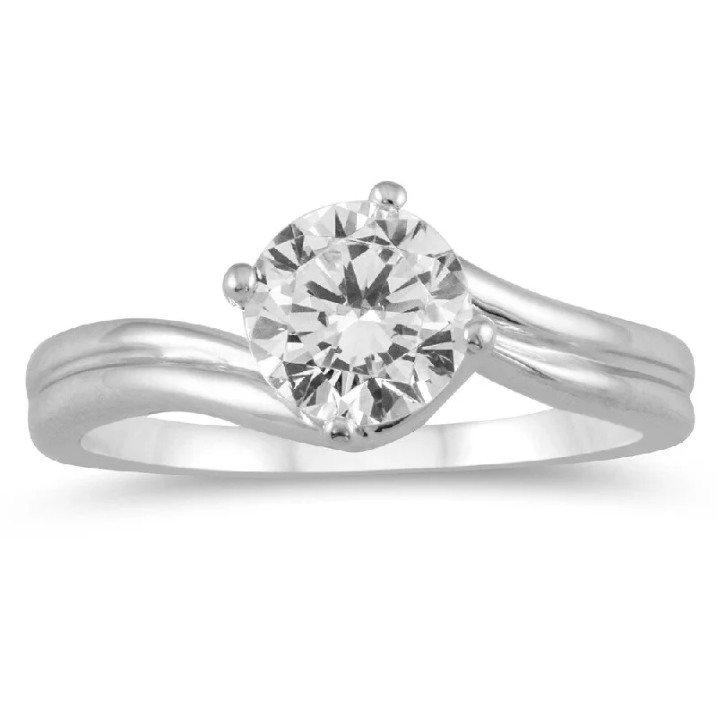 Women’s pearl ring-AGS Certified 1 Carat Diamond Solitaire Ring in 14K White Gold (I-J Color, I2-I3 Clarity)