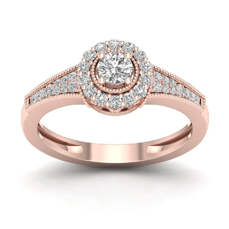 Women’s diamond halo ring-De Couer 1/3ct TDW Diamond Halo Ring (H-I, I2) - Pink