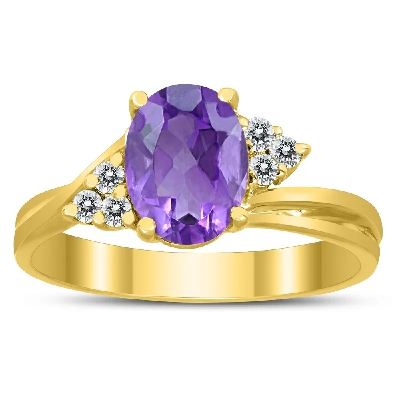 Women’s antique ring-8X6MM Amethyst and Diamond Twist Ring in 10K Yellow Gold